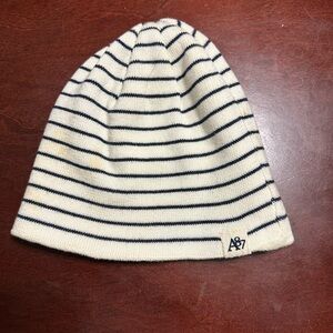 Aeropostale Cream and Navy Striped Knit Beanie